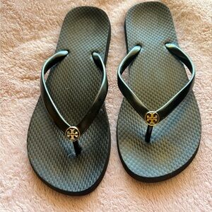 Tory Burch Black and Gold Flip Flops